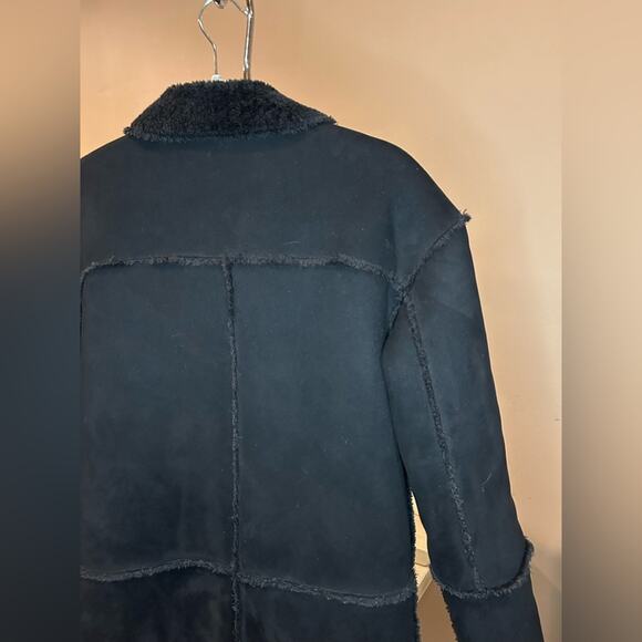 Zara Black REVERSIBLE LONG COAT SUEDE Size XS EUC - Picture 14 of 16